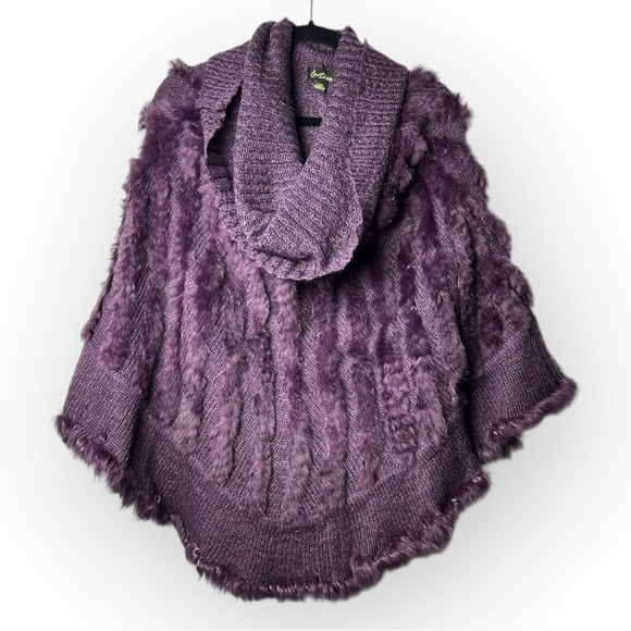 Cartise Maroon Rabbit Fur Cowl Neck Poncho L - Picture 1 of 5